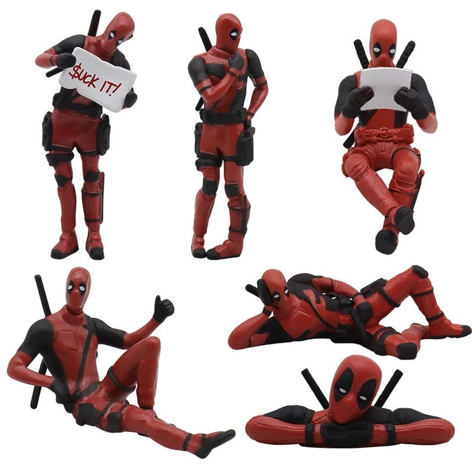 6pcs/set Deadpool Anime Action Figure Sitting Posture Model X-Men Mini Kids Toy