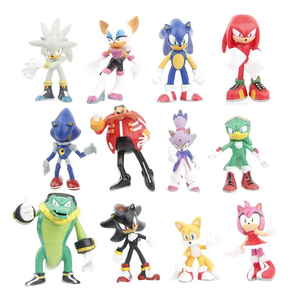 12pcs/Set Sonic PVC Character Toy Hedgehog Shadow Tail Figure Model Children Animal Toy