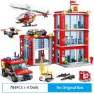 City Fire Station Ladder Truck Helicopter Car Rescue Boat Firefighter Aircraft Building Blocks