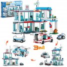 3 in 1 Hospital Building Set-STEM Helicopter Emergency Toy Ambulance Truck with Bed Wheelchair