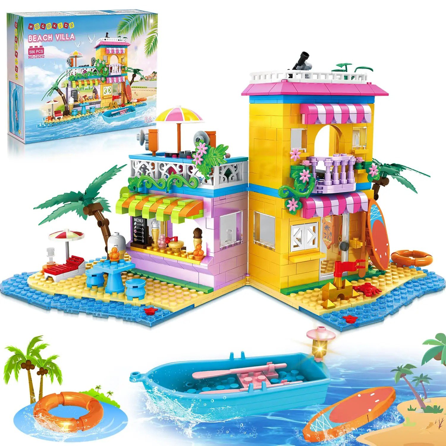 Beach House Building Set-Seaside Villa Toys Friends Vacation Hut Cottage Playset