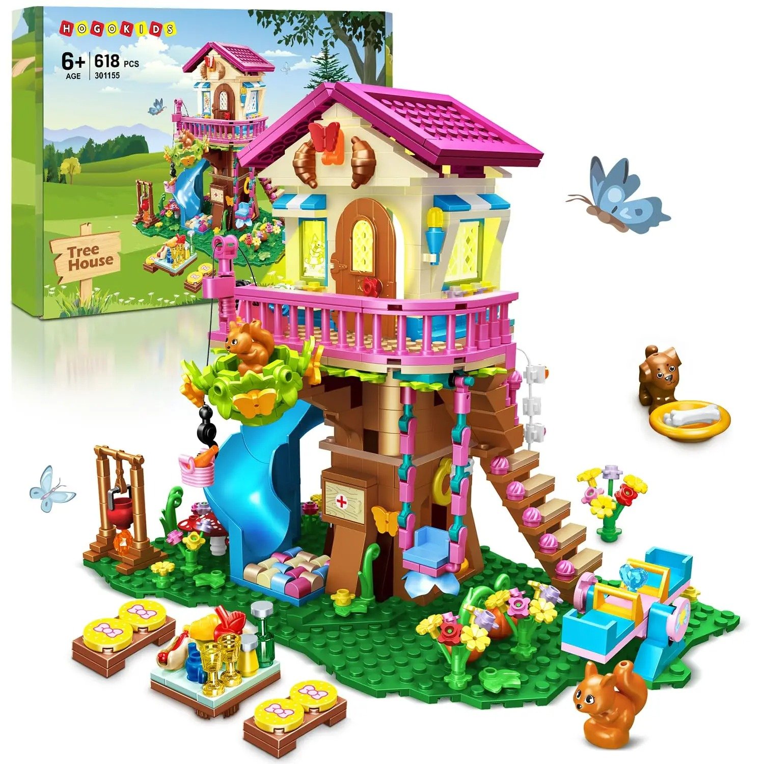 Tree House Building Set with LED-Blocks Toy Forest Up House Building Kit with Slide Gifts
