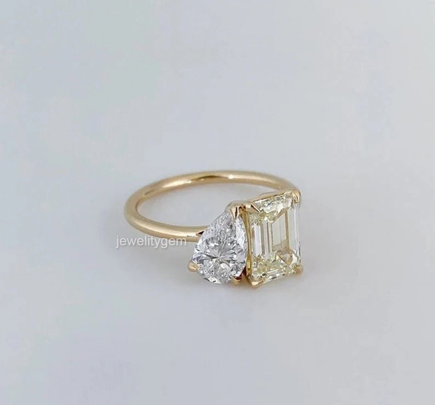 Toi Et Moi Pear & Emerald Cut Simulated Ring Solid Anniversary Gift Ring For Her