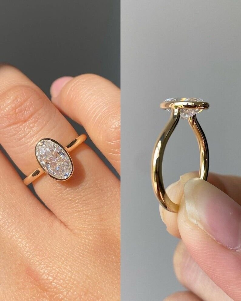 3 CT Oval Cut Diamond Full Bezel Set Simulated Diamond Ring Gift For Women