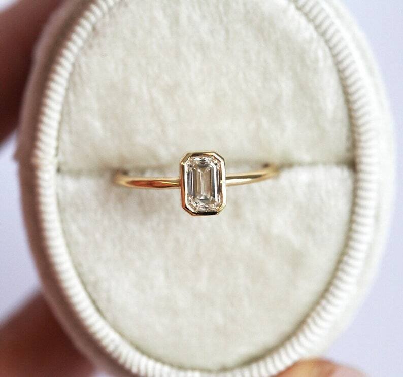 0.50Ct Emerald Cut Simulated Diamond Ring Unique Engagement Ring Gift For Women