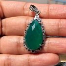 Vintage Emerald Pear Pendant: 925 Sterling Silver Antique Deco Jewellery