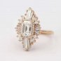 Sun Burst Halo Emerald Cut Moissanite Diamond Ring Engagement Ring Gift For Her