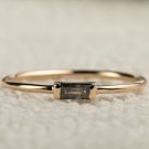 0.11Ct Baguette Cut Natural Salt &Pepper Diamond Ring Birthday Gift Ring For Her