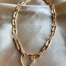 Heart Lock Pendant Necklace Simulated Diamond Chain Link Necklace Gift For Her