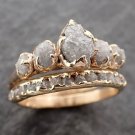 Delicate Natural Grey Raw Diamond Ring, 14k Gold Plated Engagement Ring For Her