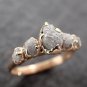 Delicate Natural Grey Raw Diamond Ring, 14k Gold Plated Engagement Ring For Her