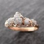 Delicate Natural Grey Raw Diamond Ring, 14k Gold Plated Engagement Ring For Her