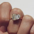 Pear & Emerald Cut Simulated Diamond Ring Toi Et Moi Anniversary Gift For Women