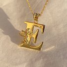 14K Yellow Gold Plated Initial Angel Letter Pendant Anniversary Necklace For Her