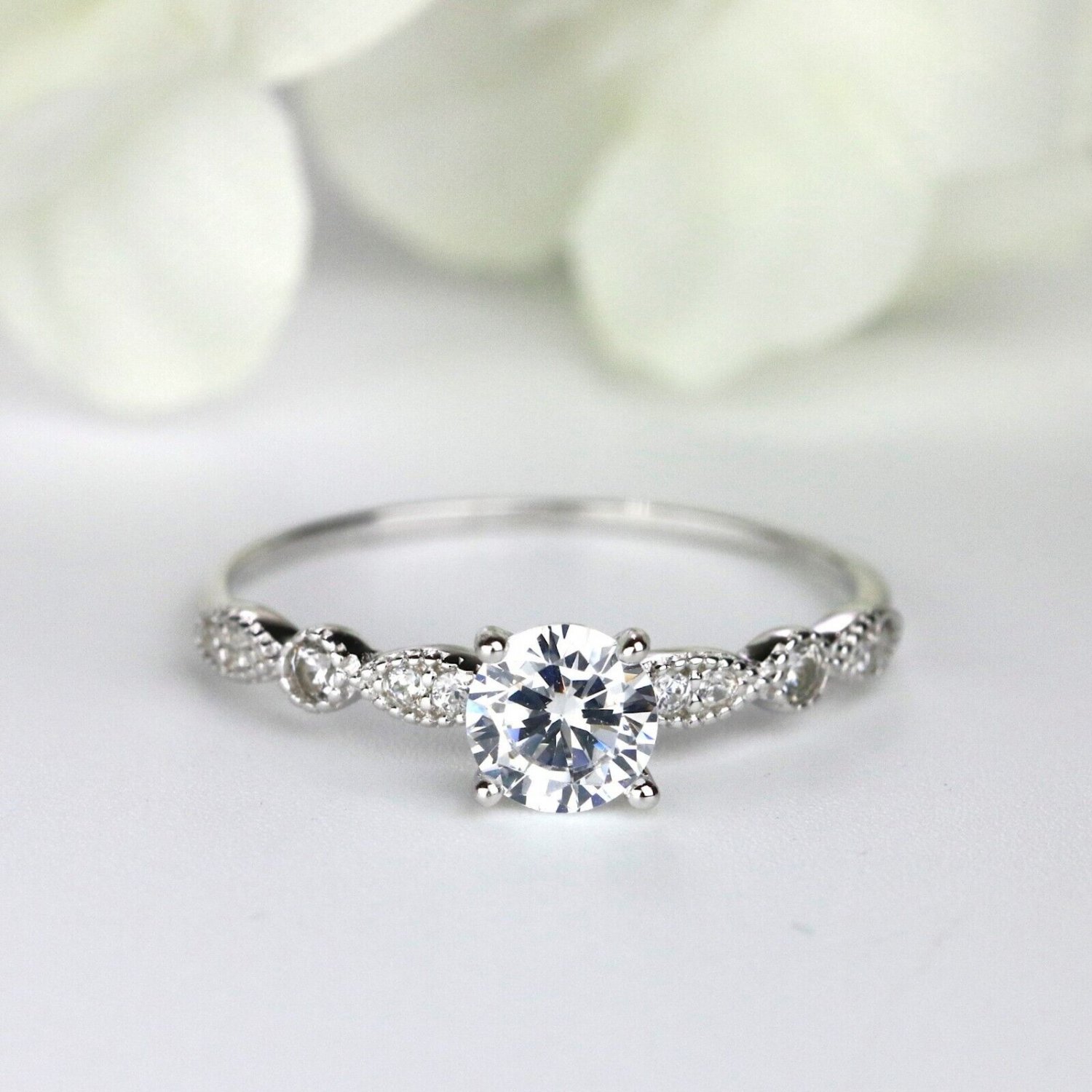0.75 CT Round Simulated Diamond 925 Silver Minimalist Engagement Ring For Her