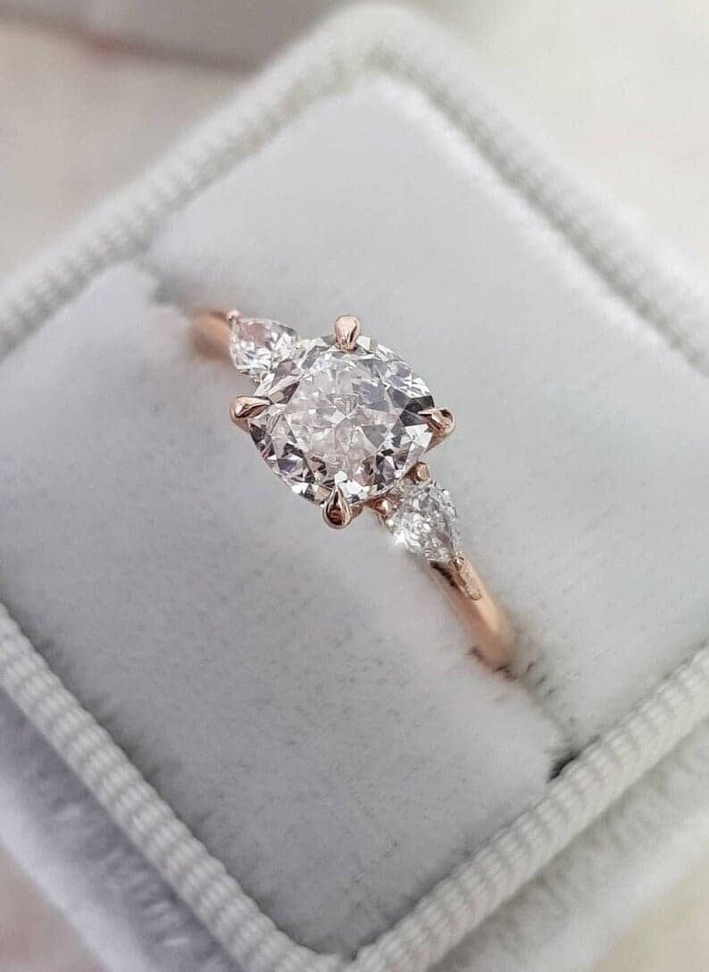 1.20Ct Cushion Cut Simulated Diamond Ring Three Stone Engagement Ring For Women