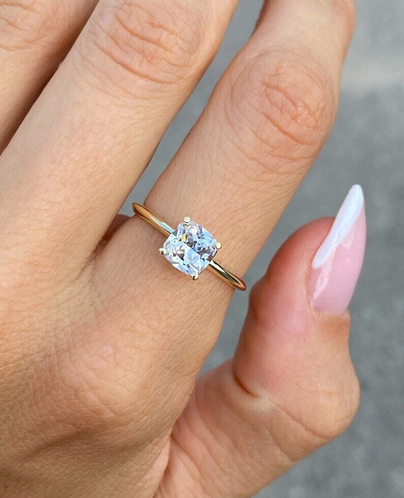 Square Cut Simulated Diamond Ring 925 Sterling Silver Proposal Ring Gift For Her