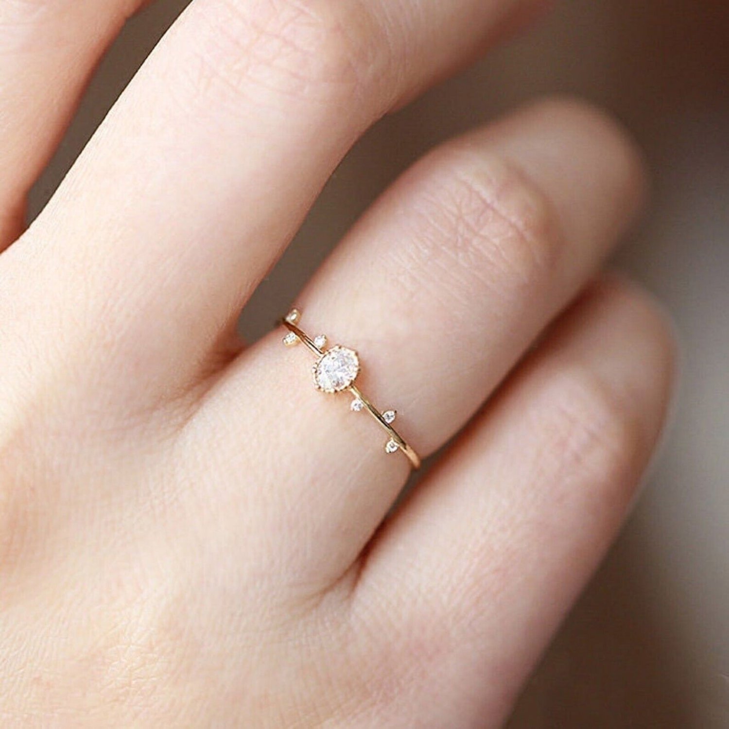 0.50Ct Oval Cut Simulated Diamond Ring Dainty Olive Branch Birthday Ring For Her
