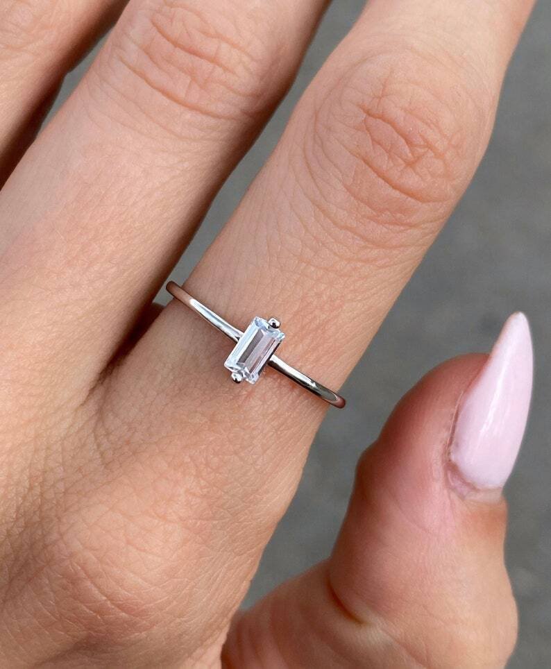 0.5Ct Baguette Simulated Diamond Ring Flawless Anniversary Ring Gift For Her