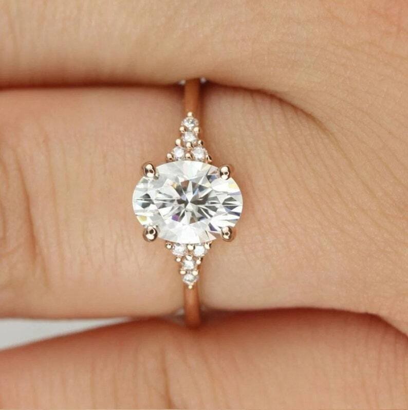 Oval Cut Simulated Diamond Ring 14k Gold Plated Traditional Gift Ring For Women