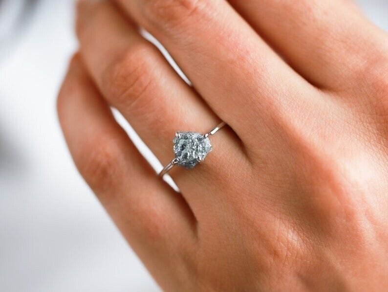 Raw Gray Diamond 14k White Gold Plated Beautiful Anniversary Ring Gift For Women