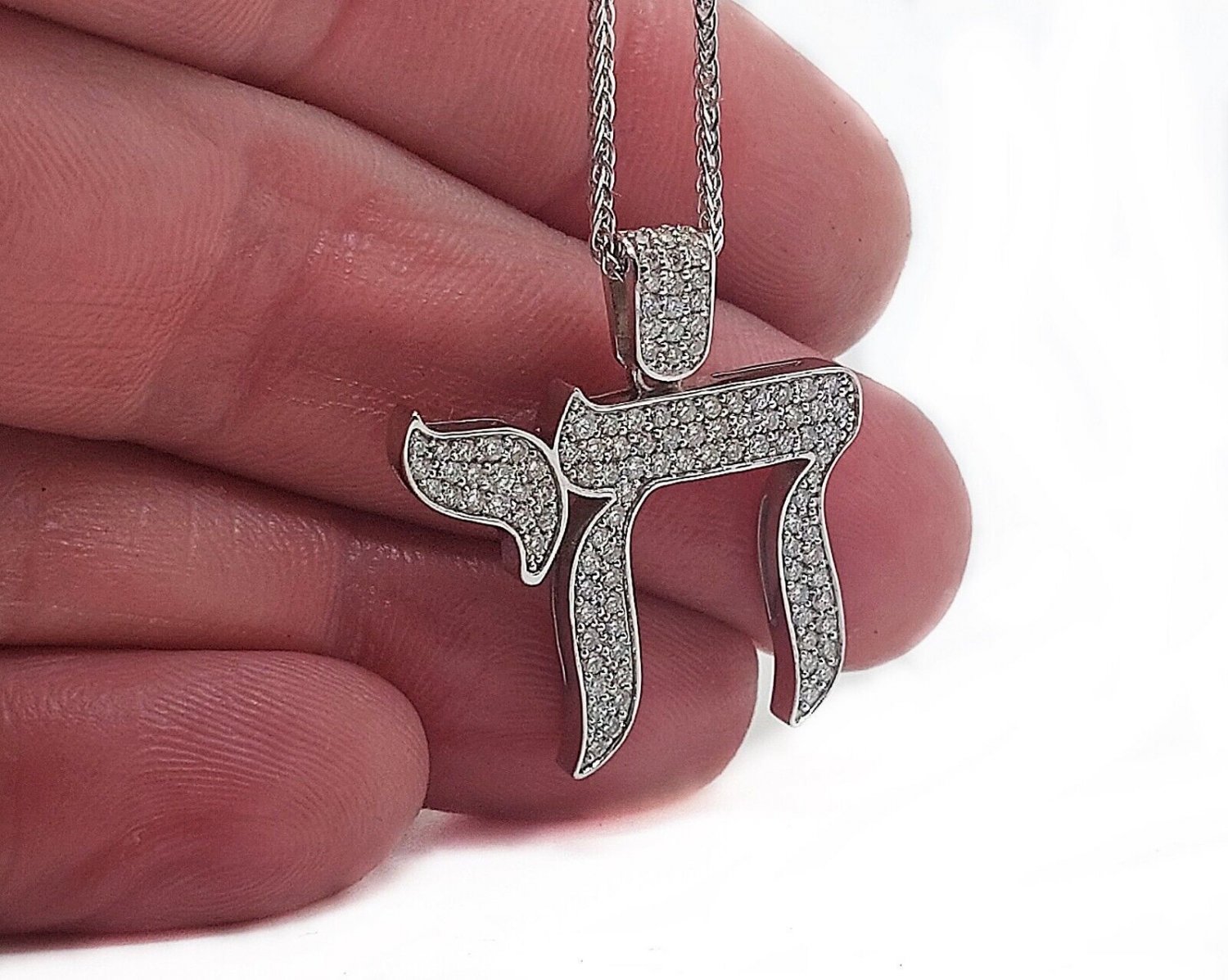 0.90ct Round Cut Simulated Hebrew Chai Pendant Birthday Gift Necklace For Her