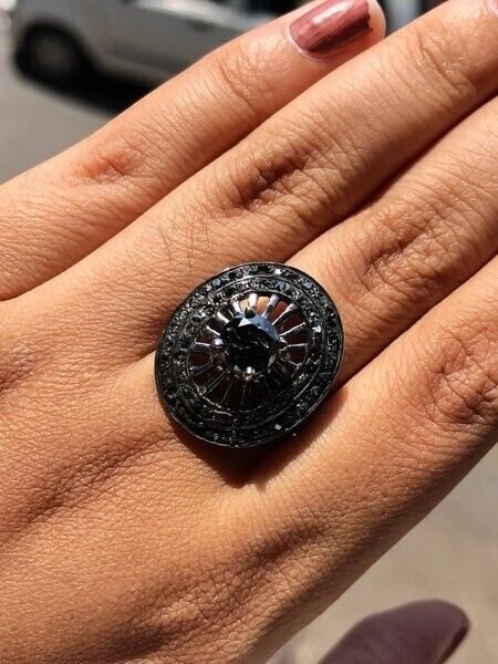 Natural Black Diamond Ring Sterling Silver Engagement Ring For Someone Special