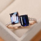 2.5CT Blue Emerald Cut Simulated Diamond 14k Gold Plated Engagement Gift For Her