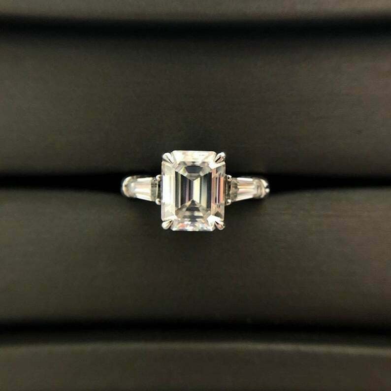 4 Ct Emerald Cut Simulated Diamond Ring 14k Gold Plated Engagement Ring For Her
