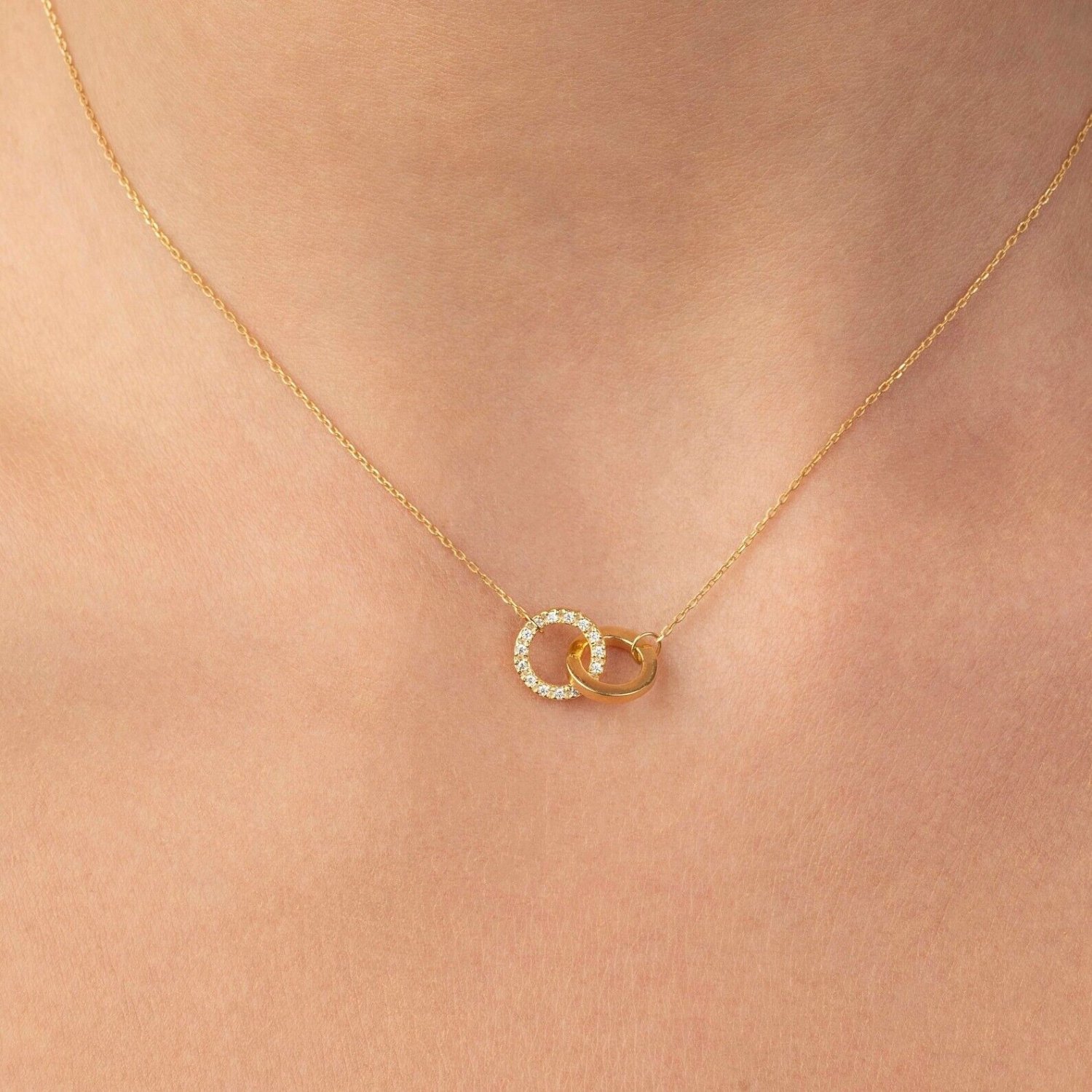 Round Cut Simulated Anniversary Gift Pendant Double Circle Necklace Gift For Her