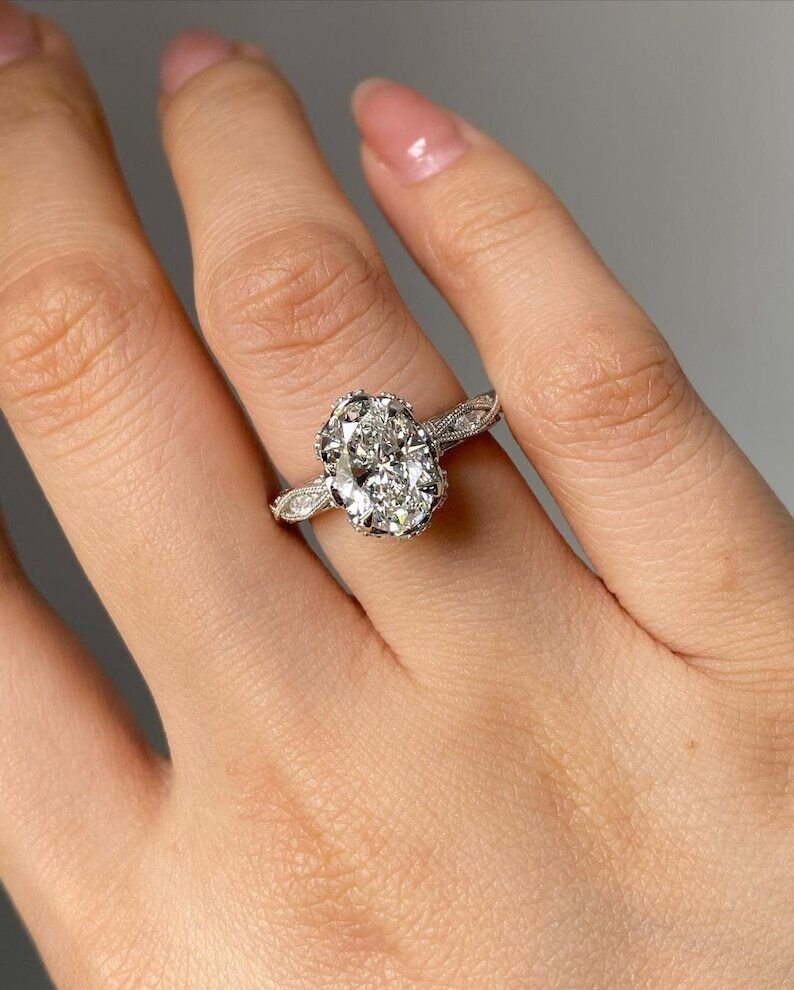 2.50CT Oval Cut Moissanite Ring 14K White Gold Wedding Gift Ring For Women
