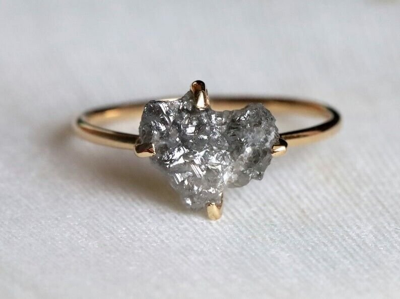 2CT Dark Grey Color Rough Diamond Solitaire Engagement Ring Engagement Ring Gift
