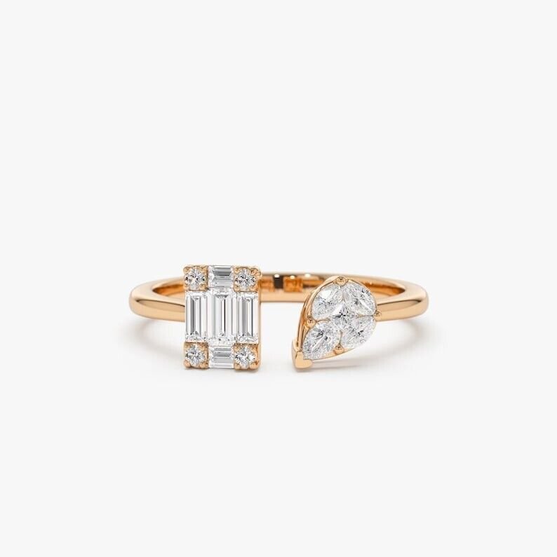 Toi et Moi Mix Cut Simulated Open Design Ring Solid Birthday Ring Gift For Women