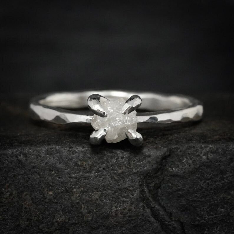 Natural Raw Diamond Rough Solitaire Ring 14k Gold Plated Engagement Ring For Her