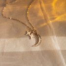 14k Yellow Gold Plated Crescent Moon and Stars Initial Necklace Gift For Women