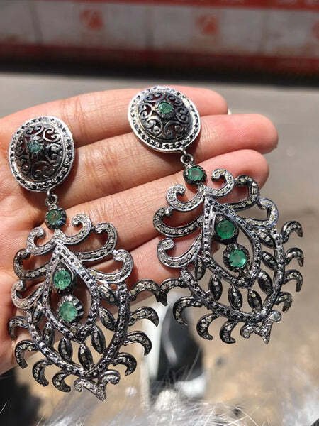 Unique Art Deco Dangle Earring in 925 Sterling Silver Exquisite &Delicate Design