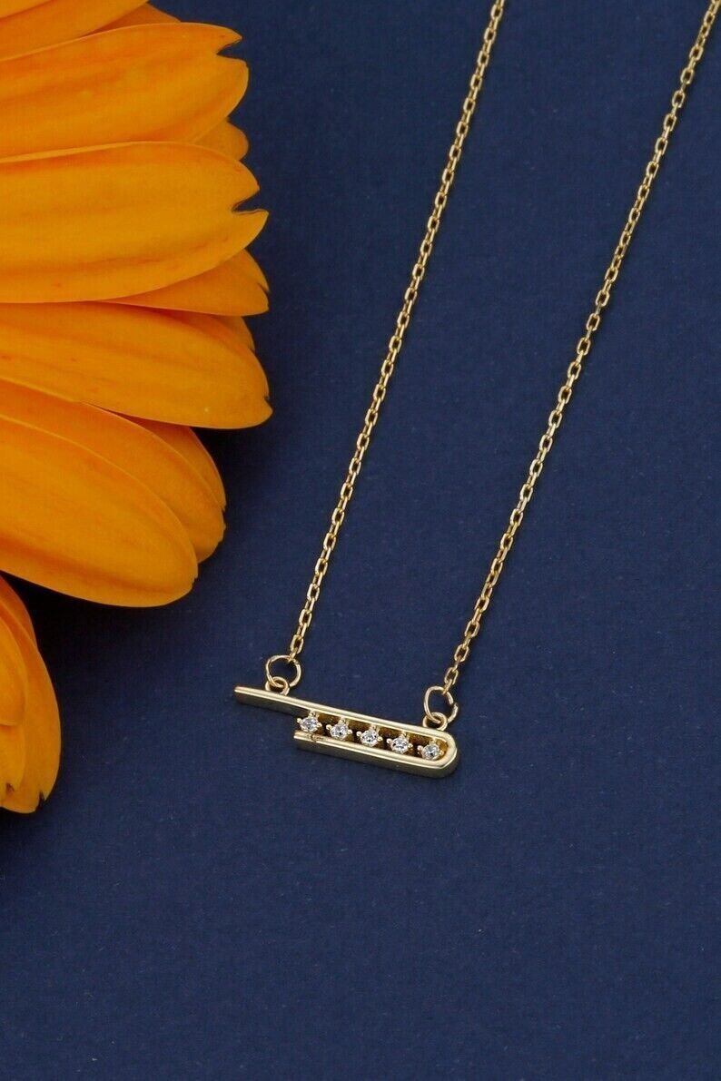 0.05ct Round Cut Simulated Pendant Necklace 14K Gold Plated Promise Gift For Her