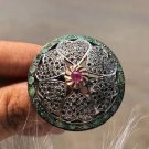 Art Deco Ruby Stone Dome Ring in 925 Sterling Silver - Unique Vintage Jewellery
