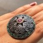 Art Deco Ruby Stone Dome Ring in 925 Sterling Silver - Unique Vintage Jewellery