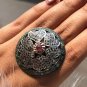 Art Deco Ruby Stone Dome Ring in 925 Sterling Silver - Unique Vintage Jewellery