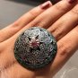 Art Deco Ruby Stone Dome Ring in 925 Sterling Silver - Unique Vintage Jewellery