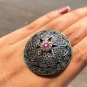 Art Deco Ruby Stone Dome Ring in 925 Sterling Silver - Unique Vintage Jewellery