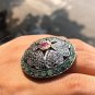 Art Deco Ruby Stone Dome Ring in 925 Sterling Silver - Unique Vintage Jewellery