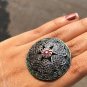Art Deco Ruby Stone Dome Ring in 925 Sterling Silver - Unique Vintage Jewellery