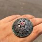 Art Deco Ruby Stone Dome Ring in 925 Sterling Silver - Unique Vintage Jewellery