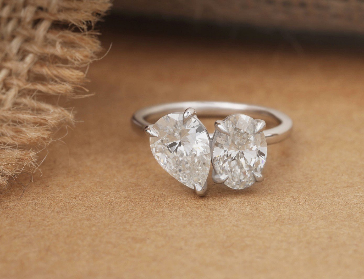 3Ct Pear & Oval Cut Simulated Double Stone Band Ring Promise Ring Gift For Her