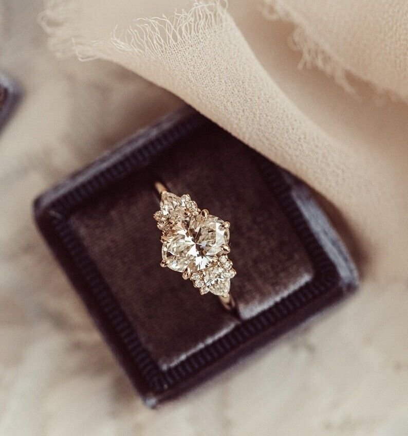 2 CT Oval Cut Simulated Diamond 14k Gold Plated Beautiful Ring Gift For Women