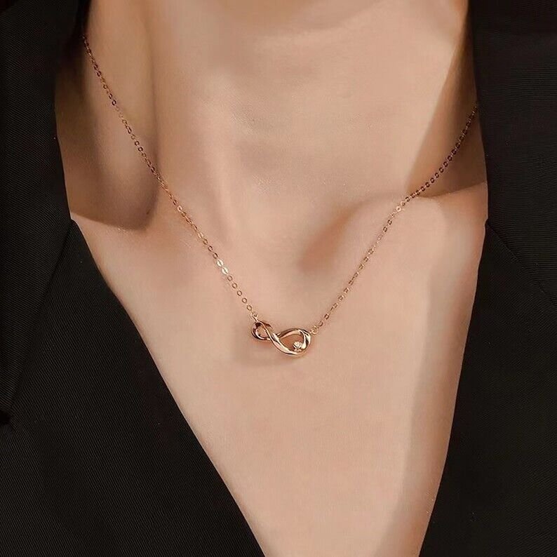 Solid Infinity Shape Simulated Diamond Necklace Dainty Birthday Gift For Women