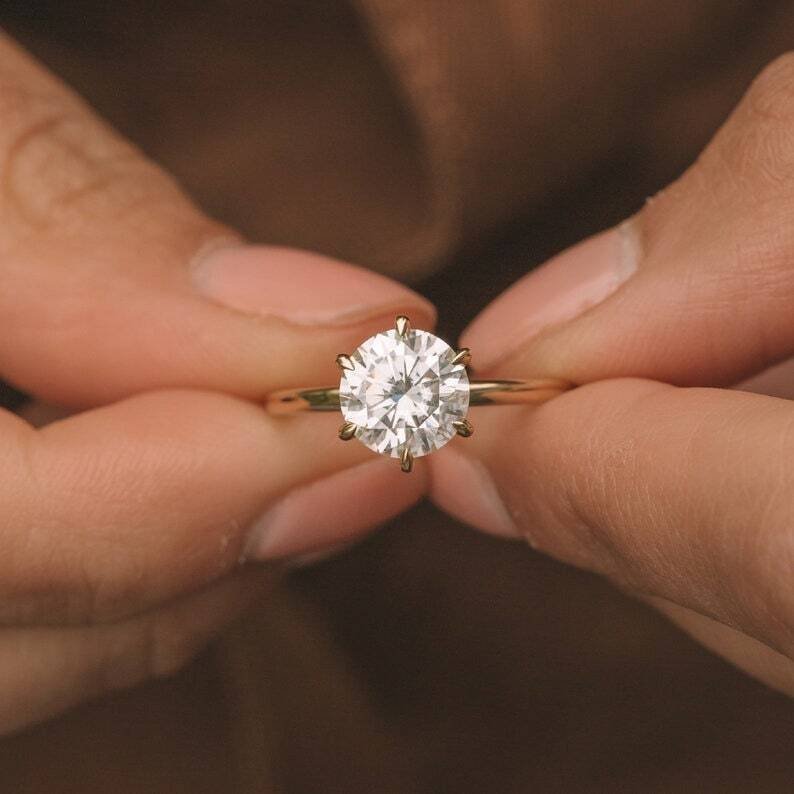 2 Ct Round Cut Simulated Diamond Ring 14K Gold Plated Anniversary Ring For Women