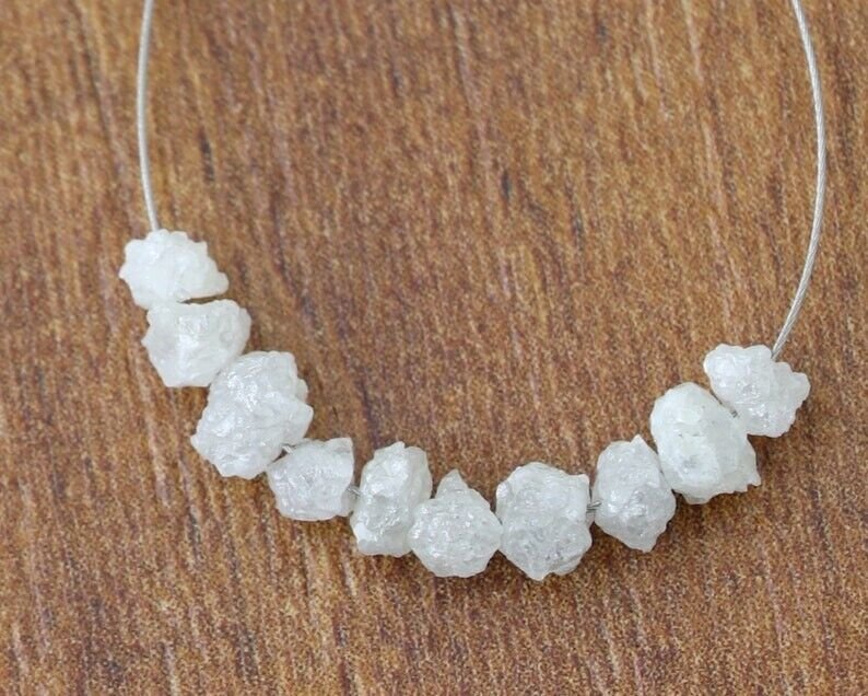 Natural White Raw Uncut Rough Diamond Drilled Hole Bead Diamond Use For Necklace